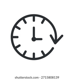 A black clock icon with a curved arrow suggests the passage of time or a repeating cycle.