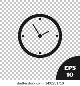 Black Clock icon isolated on transparent background. Time symbol.  Vector Illustration