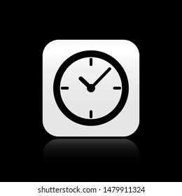 Black Clock icon isolated on black background. Square button vector Illustration