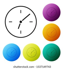 Black Clock icon isolated on white background. Time symbol. Set icons colorful circle buttons. Vector Illustration