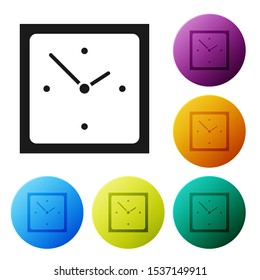 Black Clock icon isolated on white background. Time symbol. Set icons colorful circle buttons. Vector Illustration