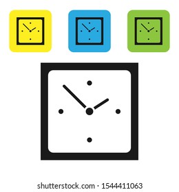 Black Clock icon isolated on white background. Time symbol. Set of colorful square icon buttons. Vector Illustration
