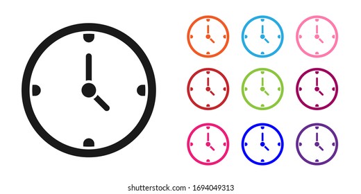Black Clock icon isolated on white background. Time symbol. Set icons colorful. Vector Illustration