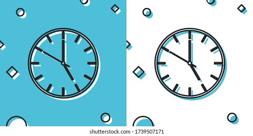 Black Clock icon isolated on blue and white background. Time symbol. Random dynamic shapes. Vector Illustration