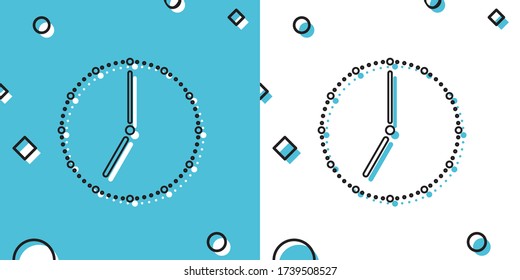 Black Clock icon isolated on blue and white background. Time symbol. Random dynamic shapes. Vector Illustration