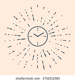 Icono del reloj negro aislado en fondo beige. Símbolo de tiempo. Resumen de puntos aleatorios de círculo. Ilustración vectorial