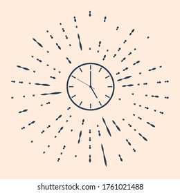 Schwarze Uhr Symbol einzeln auf beigem Hintergrund. Zeitsymbol. Abstrakte Kreis Zufallspunkte. Vektorgrafik