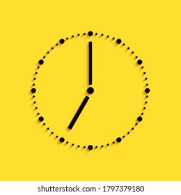 Black Clock icon isolated on yellow background. Time symbol. Long shadow style. Vector.