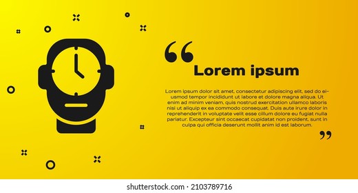 Icono de reloj negro aislado en fondo amarillo. Símbolo de tiempo.  Vector