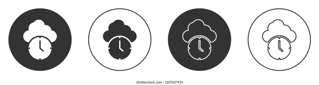 Black Clock icon isolated on white background. Time symbol. Circle button. Vector