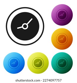 Black Clock icon isolated on white background. Time symbol. Set icons in color circle buttons. Vector Illustration