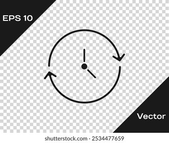 Icono de reloj negro aislado sobre fondo transparente. Símbolo de tiempo.  Vector