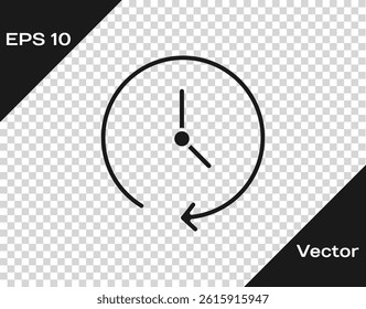 Black Clock icon isolated on transparent background. Time symbol.  Vector