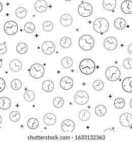 Black Clock icon isolated seamless pattern on white background. Time symbol.  Vector Illustration