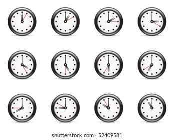 Black clock icon set