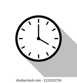 Black clock icon vector with shadow for website design in flat style. Office clock icon, Time icon. Four o'clock. Vector illustration, eps10