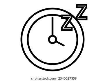 Ícone de relógio preto com zzz representando a hora de dormir