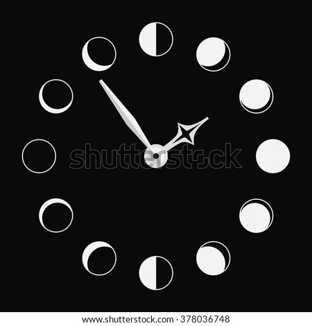 Black Clock image with moon phases. Vector Illustration
