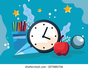 black clock image and school supplies