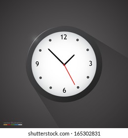 Black clock on dark background. Vector illustration