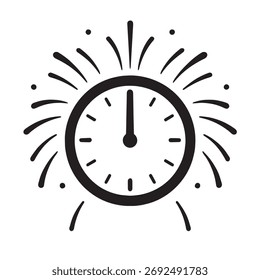 Reloj negro con líneas radiantes y puntos en el gráfico de tiempo de fondo blanco