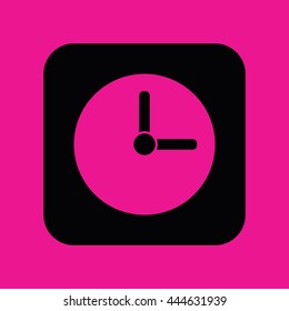 Black clock vector icon illustration. Pink background