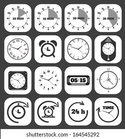 Black clocks icon set. Set of timers. 5, 10, 15, 30 minutes.