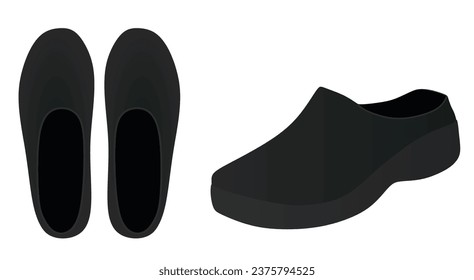 Black clogs shoes. vector illustration