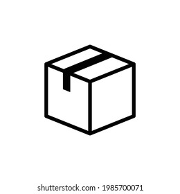 black closed box line icon flat style isolated on white background
