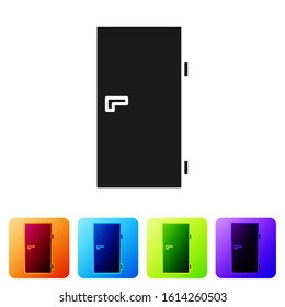 Black Closed door icon isolated on white background. Set icons in color square buttons. Vector Illustration