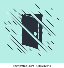 Icono de puerta cerrada negra aislado en fondo verde. El estilo de Glitch. Ilustración vectorial