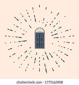 Icono de puerta cerrada negra aislado en fondo beige. Resumen de puntos aleatorios de círculo. Ilustración vectorial