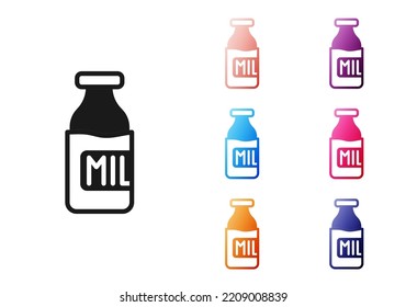 Black Closed glass bottle with milk icon isolated on white background. Set icons colorful. Vector