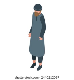 Schwarze Kleidung Ikone isometrische Vektor. Arabische Mode. Hauptfigur
