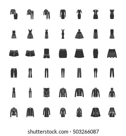 Black clothes icons. Vector set of icons clothes for men and women