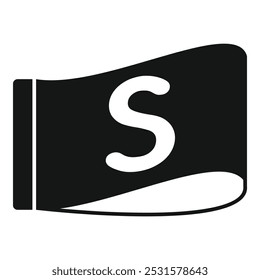 Black clothes label with s size sign icon in simple style isolated on white background