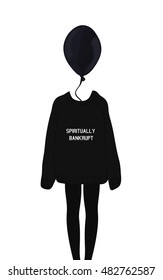 Black clothes, modern style. Balloon instead of a head. Creative illustration.