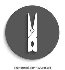 black clothes peg  - vector icon with shadow on a round grey button