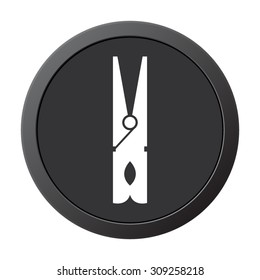 black clothes peg - vector icon on a grey button