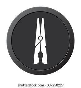 black clothes peg - vector icon on a grey button