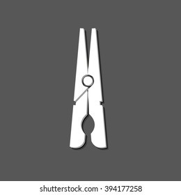 black clothes peg - white vector icon  with shadow
