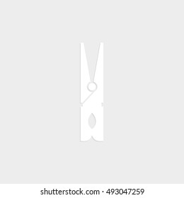 black clothes peg - white vector  icon with shadow