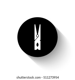 black clothes peg - white vector  icon with shadow