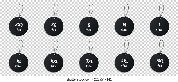 Etiquetas De Tamaño De Ropa Negra - Diferentes Ilustraciones Vectoras Aisladas En Fondo Transparente