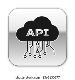 Black Cloud api interface icon isolated on white background. Application programming interface API technology. Software integration. Silver square button. Vector Illustration