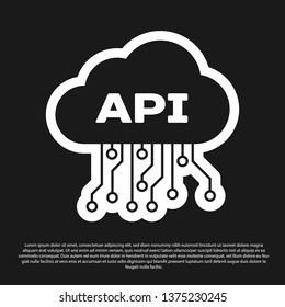 Black Cloud api interface icon isolated on black background. Application programming interface API technology. Software integration. Vector Illustration