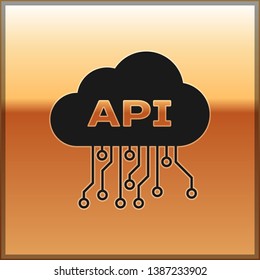 Black Cloud api interface icon isolated on gold background. Application programming interface API technology. Software integration. Vector Illustration