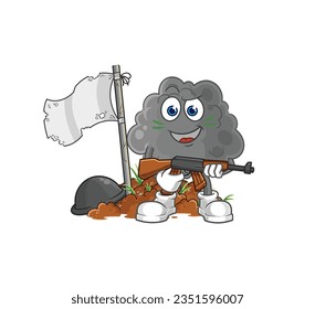 el personaje del ejército en la nube negra. vector de mascota de dibujos animados