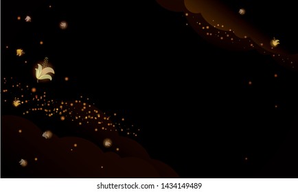 Black cloud background with gold flower flowing on top, vector illustration