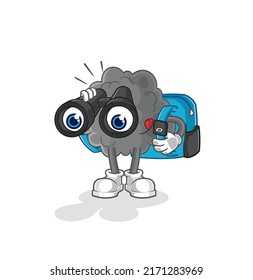 the black cloud with binoculars character. cartoon mascot vector